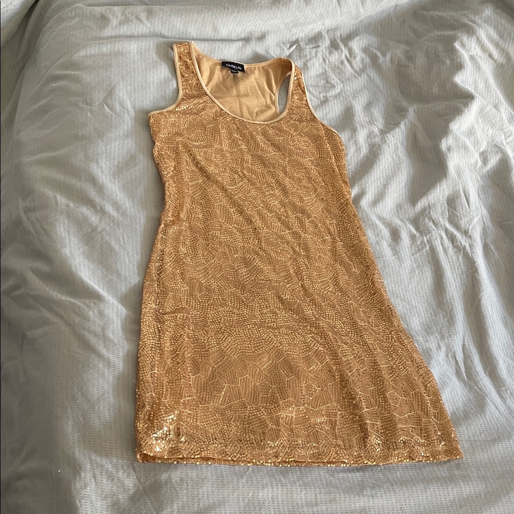bebe Gold Sequin Sleeveless Dress